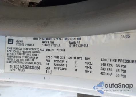 2006 GMC Canyon Work Truck из США, поврежденный, VIN 1GTCS148968135954